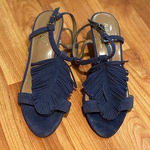 Aerosoles Heel Rest Blue Fringed Sandals Size 7.5